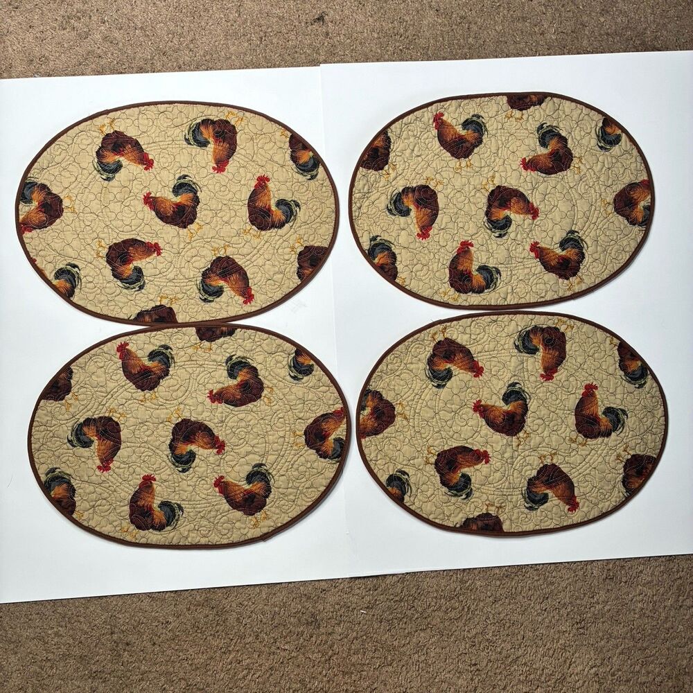 Set Of 4 Rooster Farmhouse Country Vintage Cloth Placemats